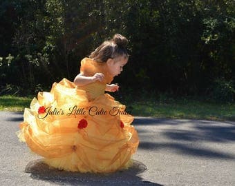 Princess Bell Tutu Dress /Disney Character /Glitter tulle /Disney event /Halloween /Birthday Gift /Playing Dress Up/ Handmade/ Bell