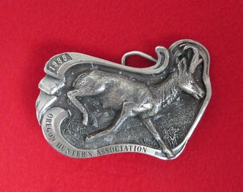 Men's Vintage Belt Buckle, Oregon Hunters Association, Siskiyou Buckle Co. Collectors Buckle