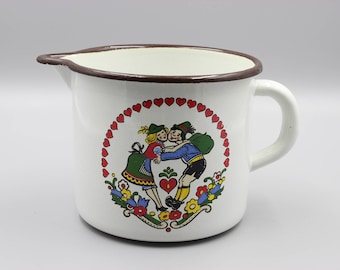 Austrian vintage enamel can, enamel jug, Austrian enamel, milk jug, enamel can, enamel cookware,Tyrolean design, country , shabby, Tyrolean