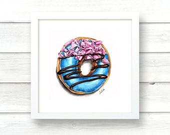 dessert print, wall art print, donut of watercolor print