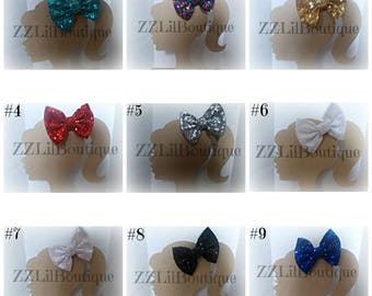 5" LARGE Sequin Bows on Matching Elastic or Lined Alligator Clip