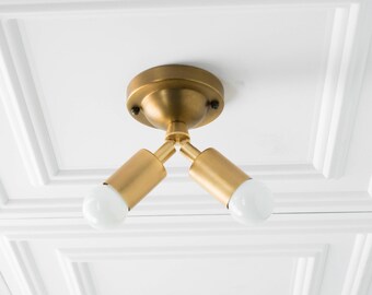 Modern Ceiling Lamp - Minimalist Light - Flush Fixture - Gold Brass Light - Mid Century Lighting