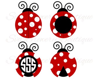 Ladybug monogram frame, svg, png, dxf, for cricut, silhouette studio, cut file cutting machines, vinyl decal, t shirt design
