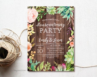 House Warming Invitation, House Warming Party Invite, Wood New Home Invitation, PERSONALIZED, Digital file, #H01