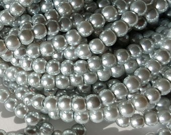 4mm Silver Glass Pearls - 210pcs. - Silver Pearls - Silver Pearl Beads - 4mm Pearl Beads - 4mm Silver Pearls - Wedding Pearls