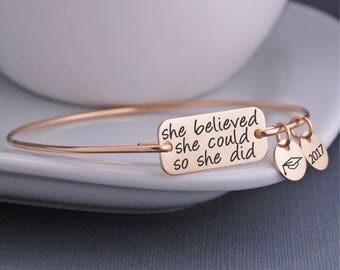 She Believed She Could So She Did Bracelet, Graduation Jewelry Gift, Graduation Gift for Her, Inspirational Bangle, Nursing Graduation