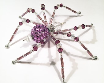 Sasha - purple and white glass beaded spider goth sun catcher - Halloween decoration - Christmas ornament
