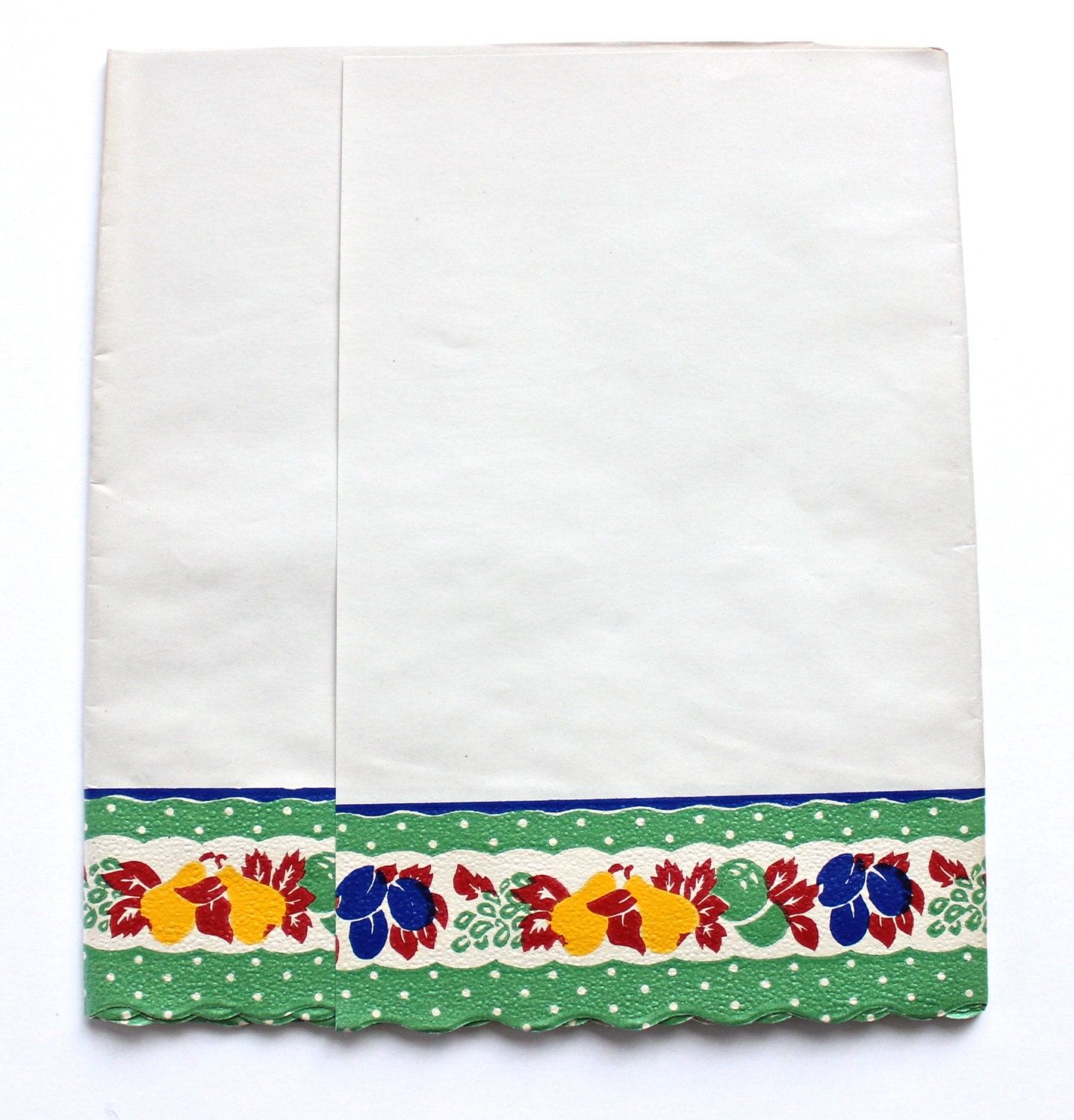 Vintage Shelf Paper 1940's Green Polka Dots Fruit Border