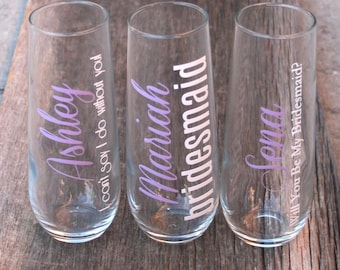 Personalized Wine Glasses - Bridal Party Wine Glasses - Stemless Wine Glass - Bachelorette Party - Bridesmaid Gift - Bridesmaid Wine Glasses