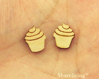 6pcs Wooden cup cake Charm, Wood ice cream Pendant, DIY Laser Cut Mini Charm, Perfect for Earring - HWD509H