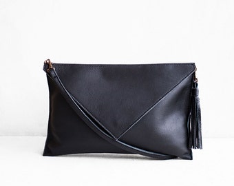 Black Leather Clutch, Evening Leather Clutch, Leather Clutch Bag, Envelope Clutch, Black Bag, Black Leather Bag, Wedding Clutch