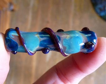 Lampwork Focal Bead with Large Hole - Pleasantville - Handmade Glass Bead - Blue Teal Caramel Purple