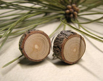 Fine Pine Rustic Twig Wooden Stud Earrings by Tanja Sova