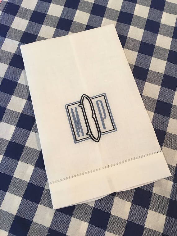 Monogrammed Tea Towel Linen Cotton Embroidered