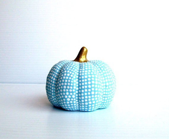 Small Hand painted ceramic pumpkin Blue and white pumpkin