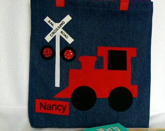 Personalized Tote Bag|Kids Library Bag|Tote Bag Personalized Train Gift|Kids Book Bag|Toddler Tote Bag|Gift For Nephewl Bag|Boys Tote Bag