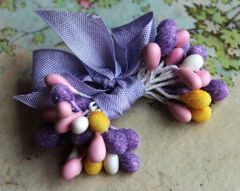 Lavender Sugar Frosted Stamens - Pastel Easter Millinery Floral Stamens - Mixed Double Ended Pips - Wedding Corsage Boutonniere Supplies