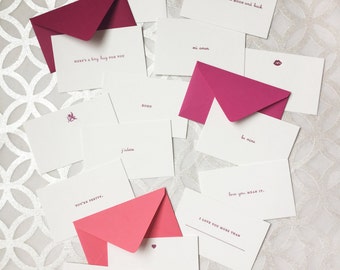 Tiny Love Note // Love Emoticards // Set of 15 different letterpress messages with tiny envelope