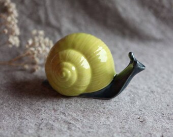 Garden Snail Sculpture in Stoneware with Lime Green and Storm Blue Glaze (medium)