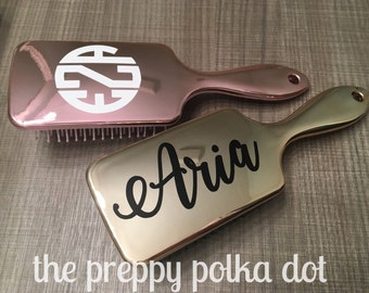 Personalized Monogram Metallic Hair Brush - LIGHT GOLD or PINK