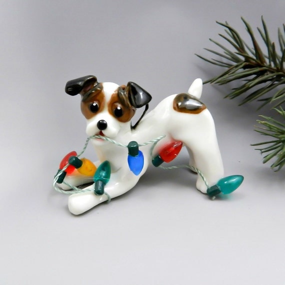 Jack Russell Terrier Christmas Ornament Figurine Lights