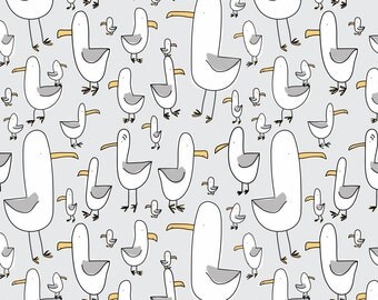 Seagull Fabric - Gulls (Light Grey + Gull Grey) By Pattyryboltdesigns - Beach Chic Seagull Cotton Fabric By The Yard With Spoonflower