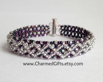 Diamonds and Dots Bracelet - Purple and Silver