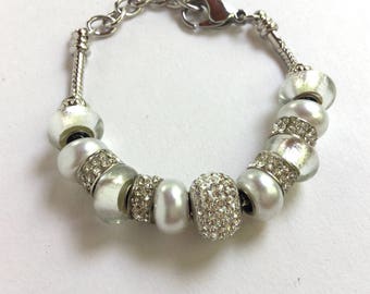 Vintage Faux Pearl and Rhinestone Bracelet