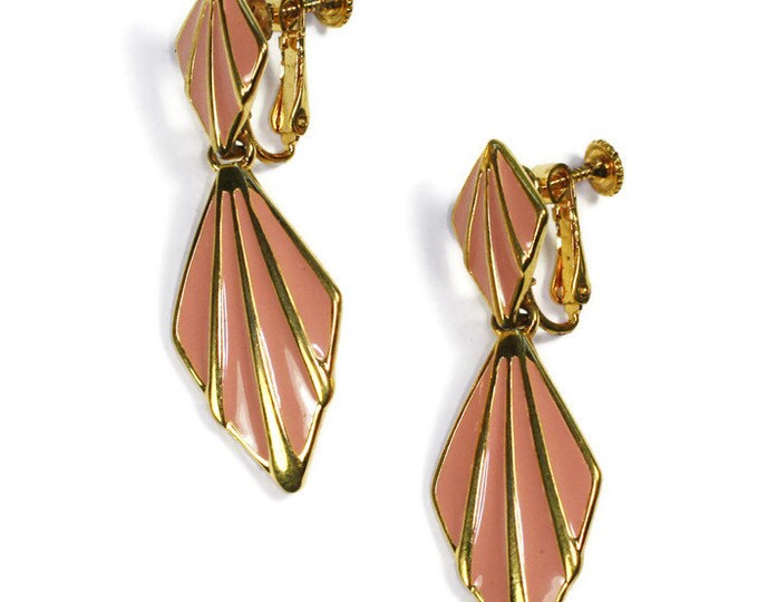 Pink Enameled Napier Earrings Dangle Adjustable Clip Back Vintage
