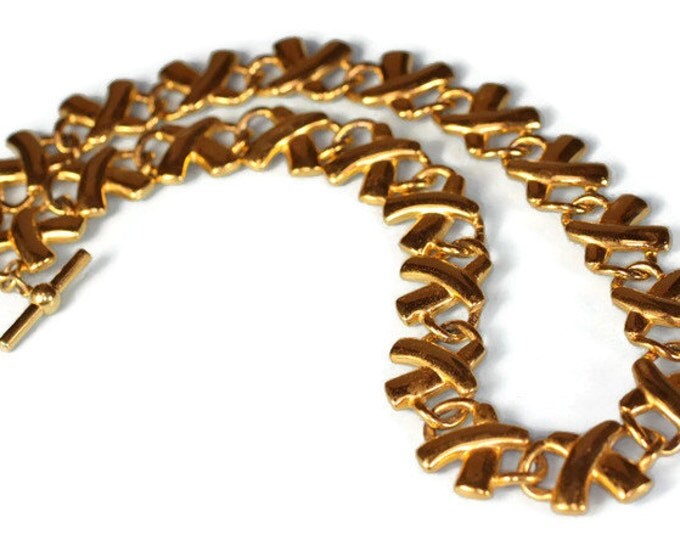 Anne Klein Necklace Gold Tone X Links Bold Chunky 1980s Retro