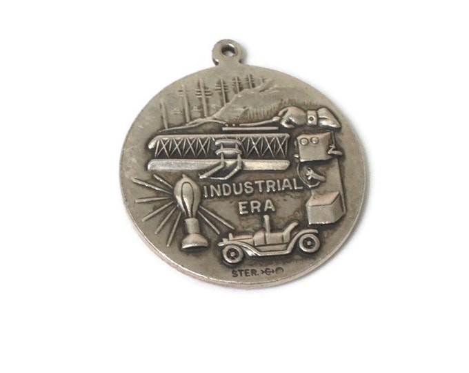 Historical USA Sterling Charm Opening of the West Covered Wagon Industrial Age Planes Electricity