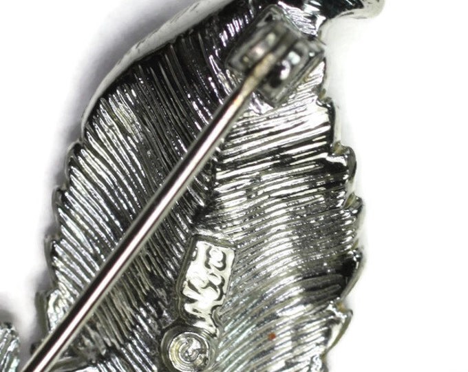 Coro Leaf Brooch Silver Tone Dimensional Vintage