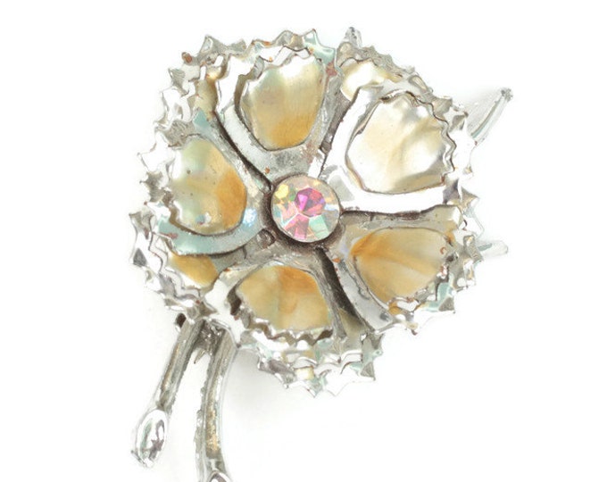 Layered Shiny Flower Pin AB Rhinestone Smaller Brooch Vintage