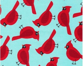 Robert Kaufman Fabric Cardinals Aqua from Jingle 4 Collection by Ann Kelle, Choose your cut