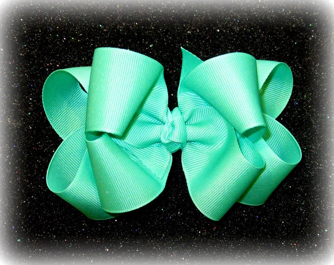 Girls hair bows, Double layer bow, Girls Hairbows, Lucite Bow, Large hairbows, big bow, 4 5 inch hairbows, stacked bow, Blue Bows, Aqua Bow
