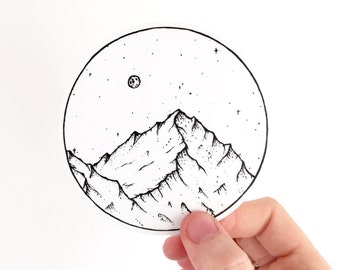 Vinyl Sticker . Mountain and Moon . Hiking Gear Outdoors Laptop MacBook Sticker Camping Sticker Adventure Car Decal Mountain Bumper Sticker
