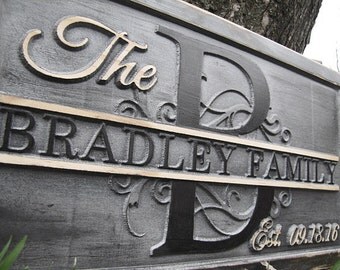 Personalized Family name sign Monogram Letter Personalized wedding gift 3D wood signs lovejoystore unique distressed grey gray rustic sign