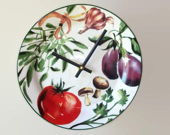 9 Inch Kitchen Wall Clock, Ceramic Plate Clock, Food Clock, Vegetable Clock, Unique Wall Clock - 2357