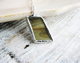 Green and Grey Glass Pendant Necklace, Soldered Jewelry, Stained Glass Necklace, Glass Necklace, Minimalist Jewelry