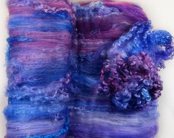Sapphire Lilac Wild Card Bling Batt for spinning and felting (5.2 ounces), batt, art batt