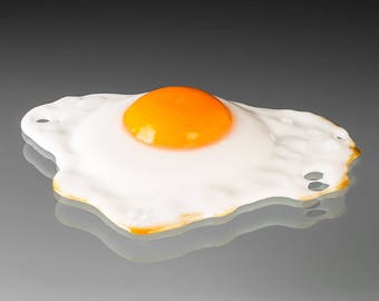 Fried Egg Glass Sculpture, single Sunny Side Up, no pepper, life-sized hand blown glass art birthday gift, anniversary gift for cook, chef