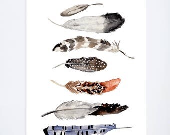 Watercolor Feathers - Art Print - 8 x 10