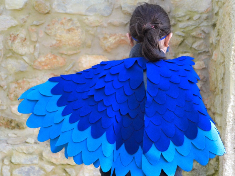 Kids Bird Costume Wings Children Blue Macaw Dress up Wings