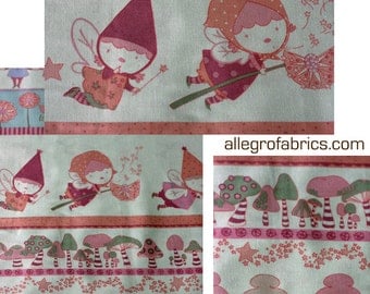HTF OOP one yard Pocket Pixie Alexander Henry Fabric Blush Pink Fairy Fairies Stripe