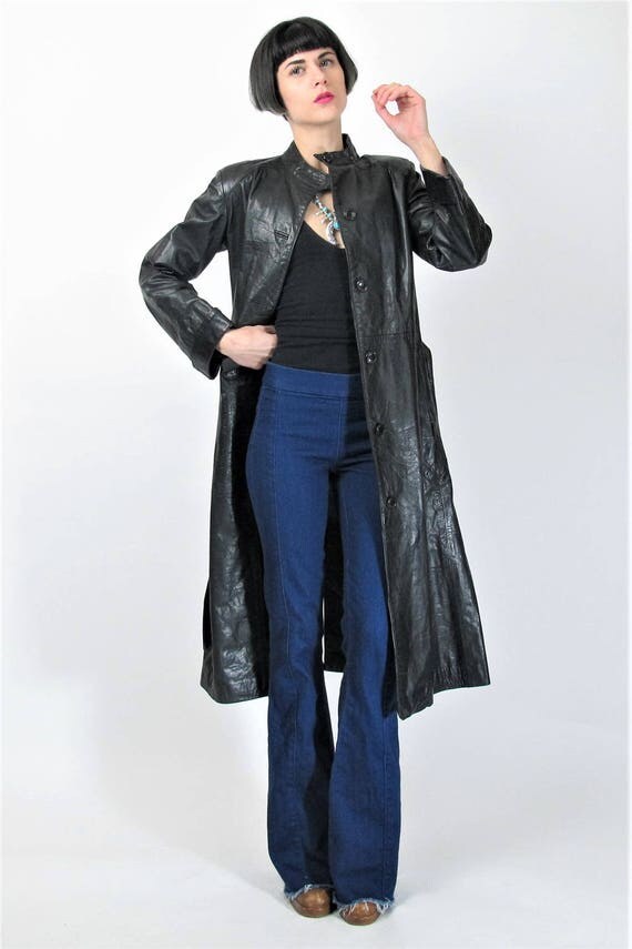 A Black Leather Walking Trench Coat For Women Jackets Usa Long Black Leather Trench Coat