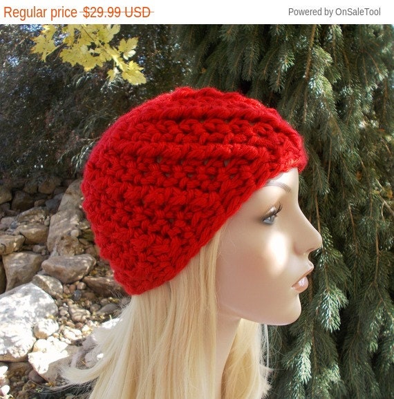 Red Beanie Hat Gifts for Teenagers Hand Crochet Chunky