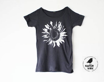 Organic Clothing - Womens Flower Shirt - White Sunflower - Bamboo - Organic Cotton - In Small, Medium, Large, XL