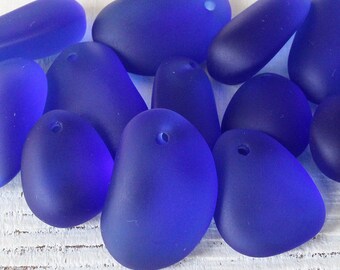 Recycled Sea Glass Beads - Sea Glass Pendant - Large Sea Glass Nugget Beads - Jewelry Making Supplies - Assorted Sizes - Cobalt - 15 Beads