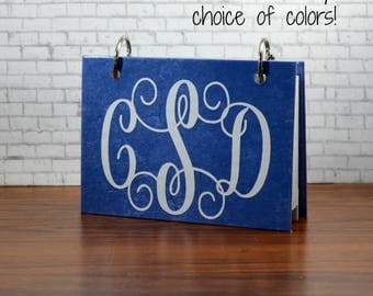 Index card binders in your choice of custom colors, interlocking vine monogram, personalized journal for notes, recipe cards, 3 x 5 or 4 x 6