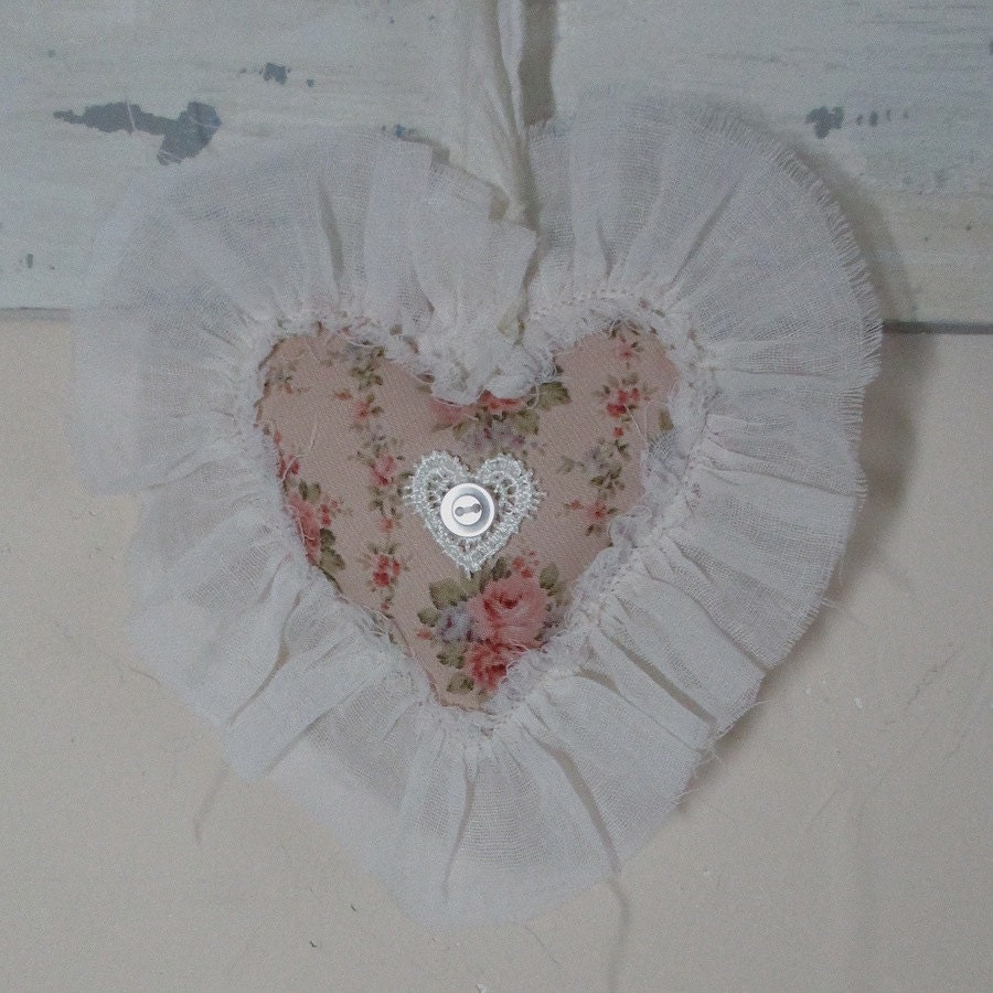 3 Heart Valentine Ornaments Shabby Chic Pink by paintedquilts